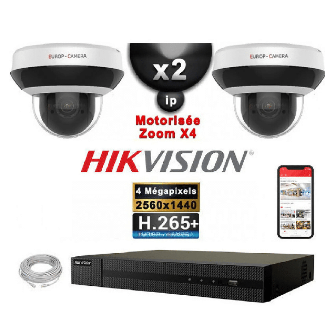 Hikvision Kit Video Surveillance Pro Ip 2X Cameras Poe Domes Motorisee Ir 20M 4Mp Enregistreur Nvr 4 Canaux H265 1000 Go Irlbcy4Oc9Is — Hikvision au Maroc | Connecto.ma